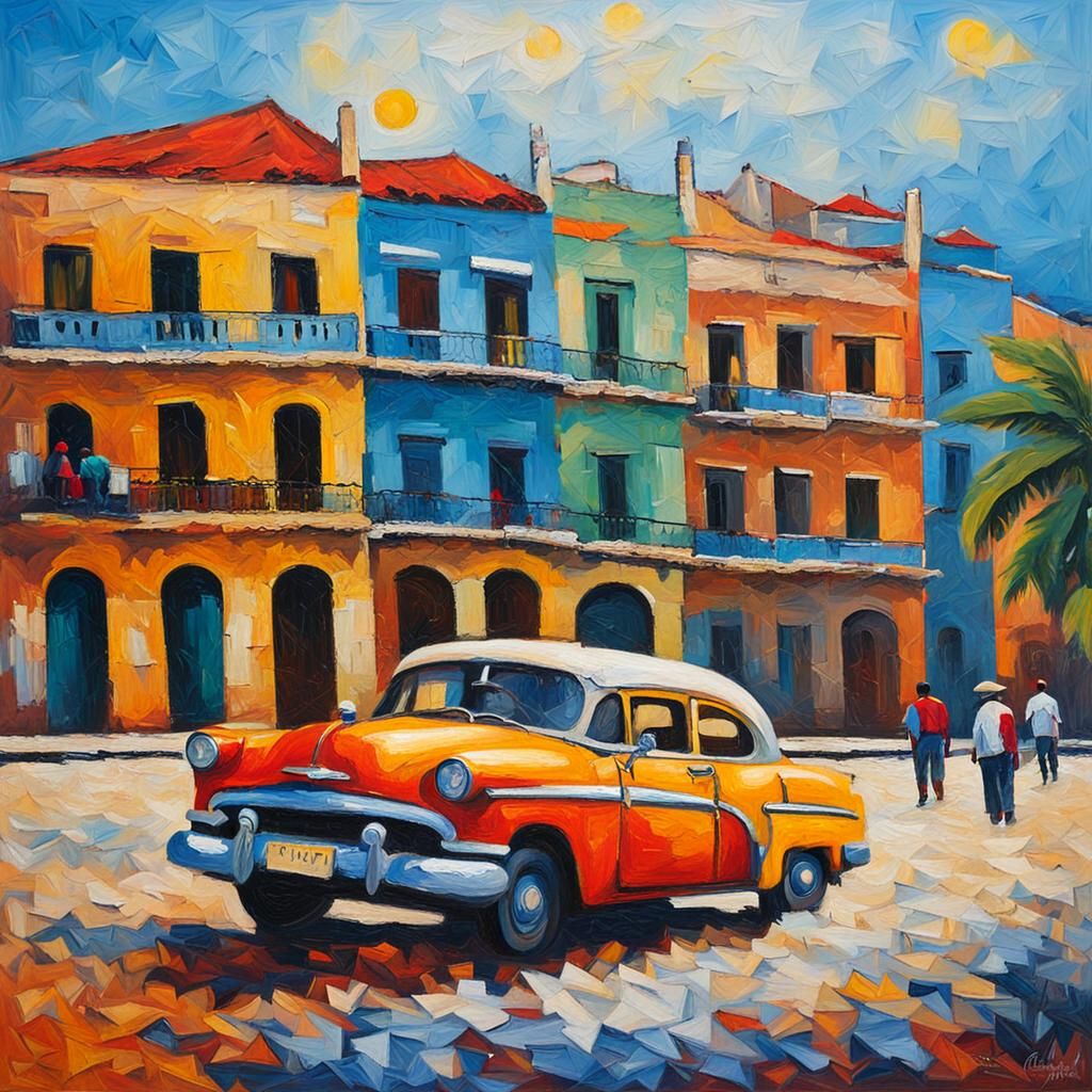 Havana, Cuba in Expressionist Oil Painting Style
