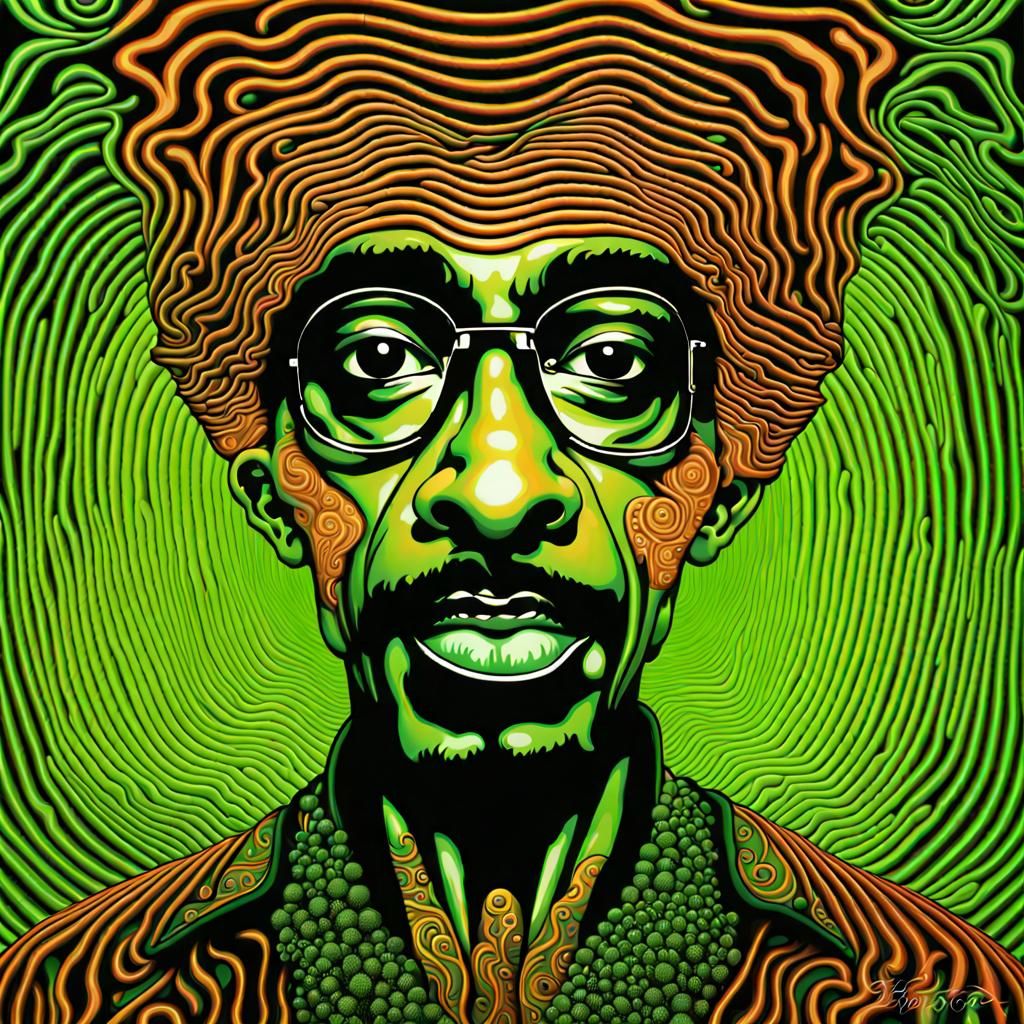 Psychedelic Alien Portrait in Optical Illusion Style