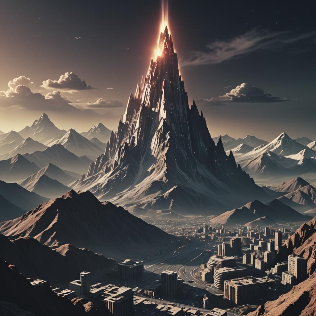 Futuristic Mountain City: Vintage Sci-Fi Concept