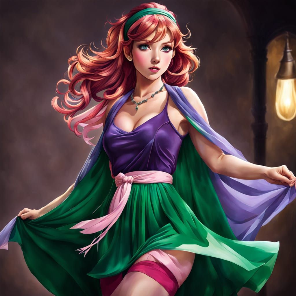 Daphne Blake in Anime Style with Flowing Red Hair