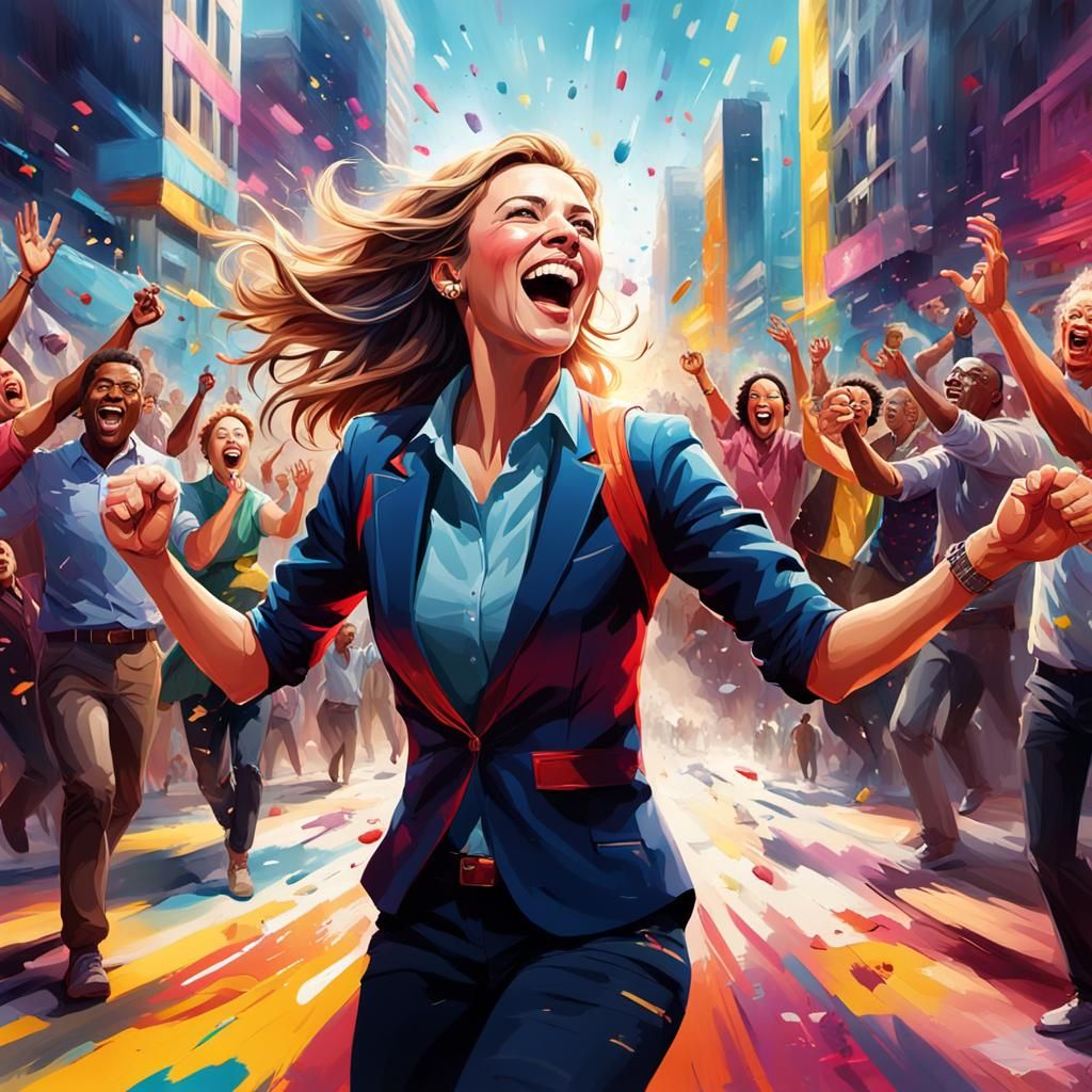 Female Entrepreneur Celebrated in Dynamic Splash Art