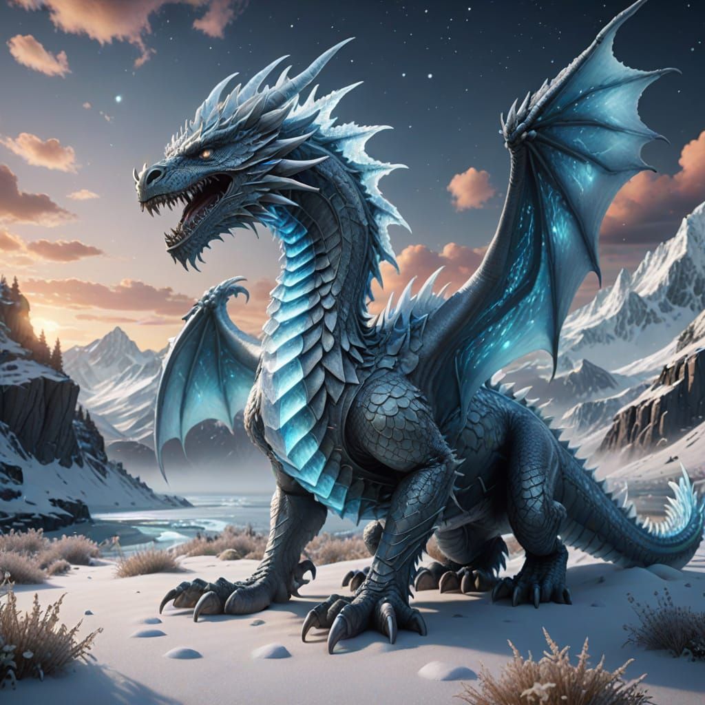 Majestic Ice Dragon in Ethereal Arctic Landscape