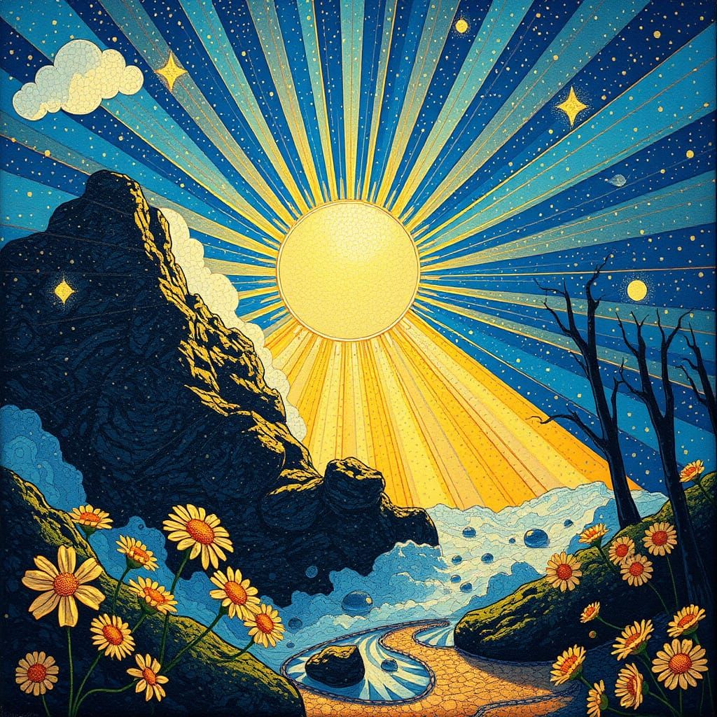 Intricate Art Deco Pointillism Sunshine Rays