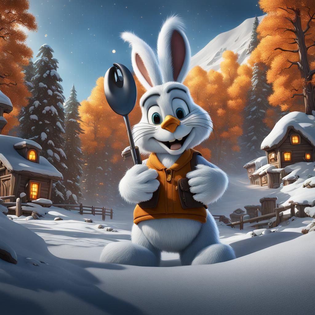 Bugs Bunny, Daffy Duck, and Hugo in Detailed Painting