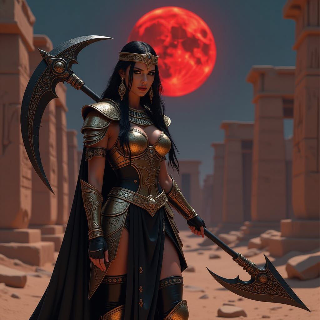Warrior Priestess in Temple Ruins: Dark Fantasy Style