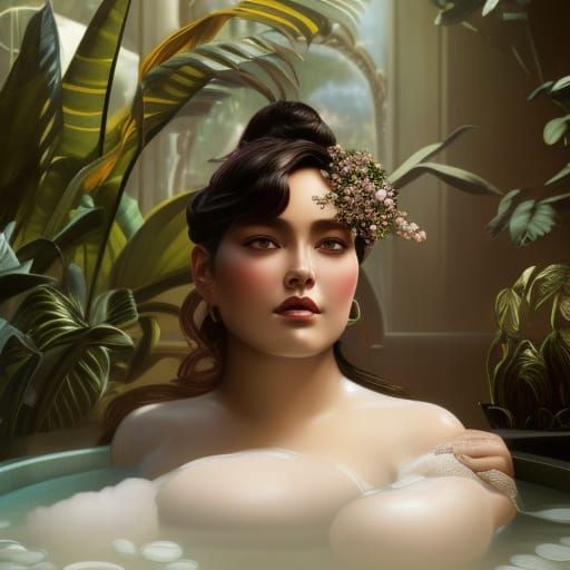 Plus Size Lady in Bathtub Concept Art Portrait