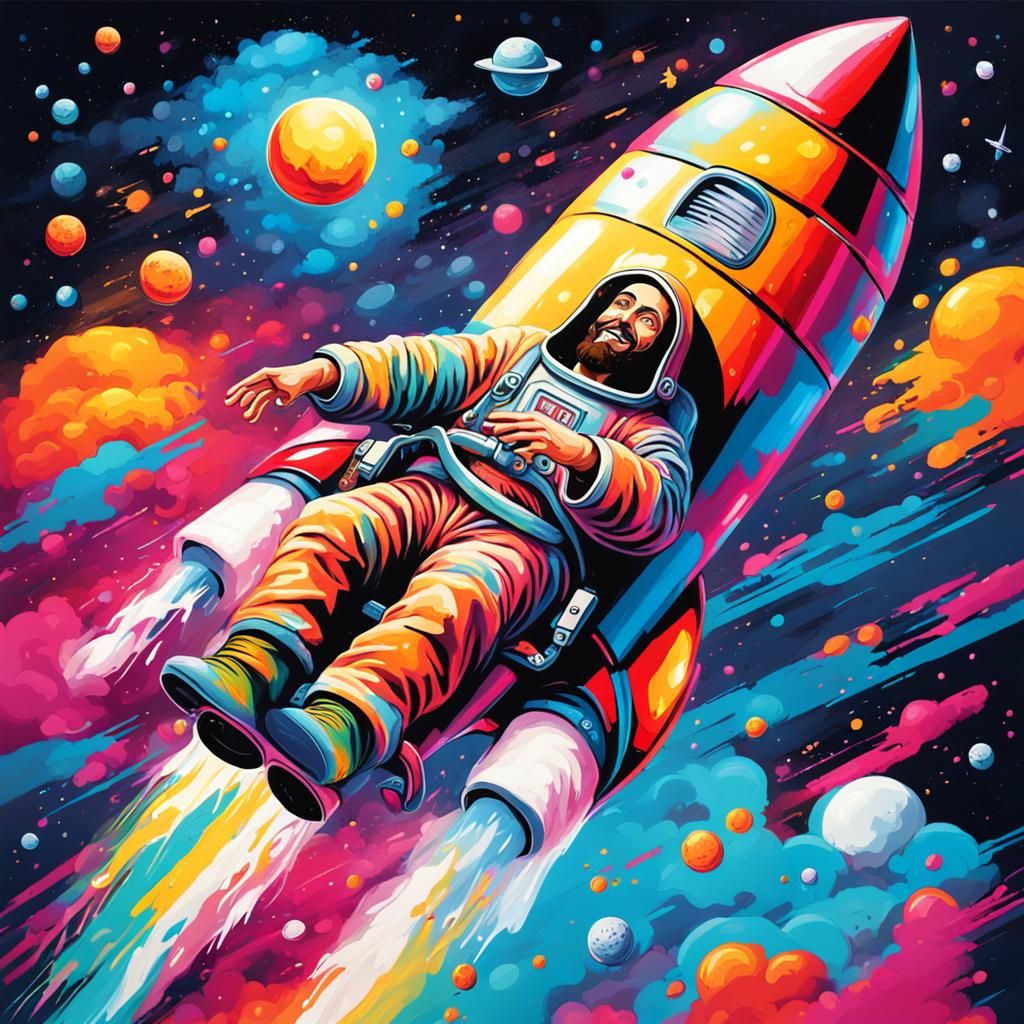 Jesus Christ Rides Rocket to Space in Graffiti Art