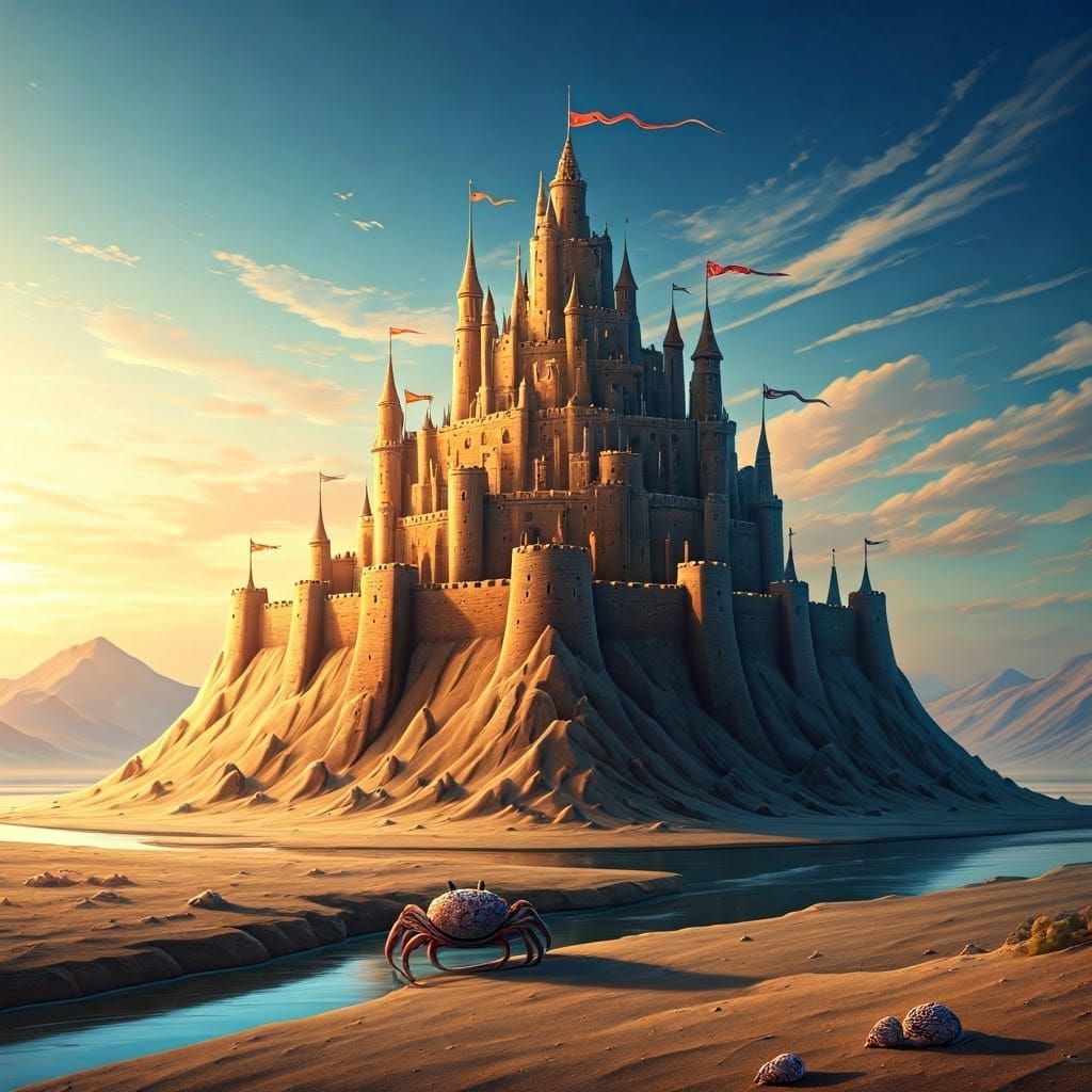 Ornate Sandcastle Kingdom Ruled by Crab King