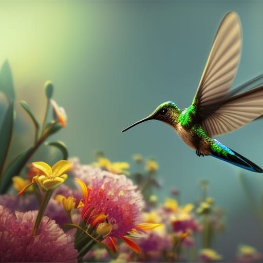Hummingbird Nectar: Hyperdetailed Digital Art