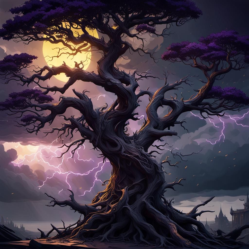 Stormy Sky Dark Fantasy Tree Branch