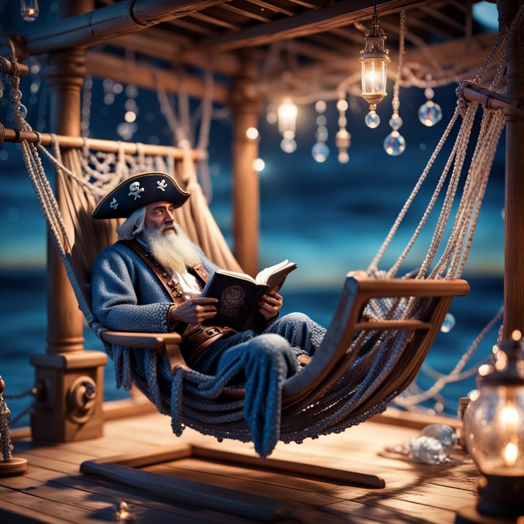 Pirate Reading on Caravel Deck: 3D Render