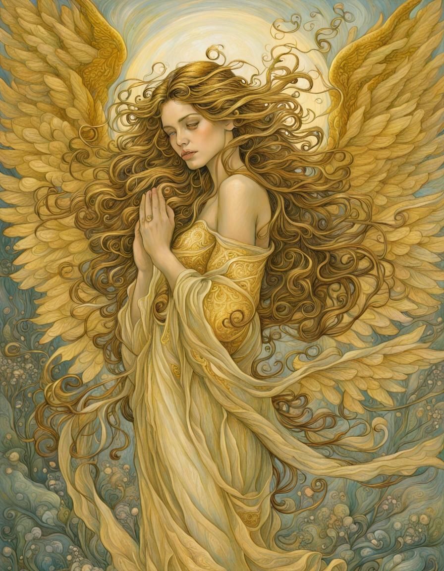 Golden Angel in Fantasy Art Style