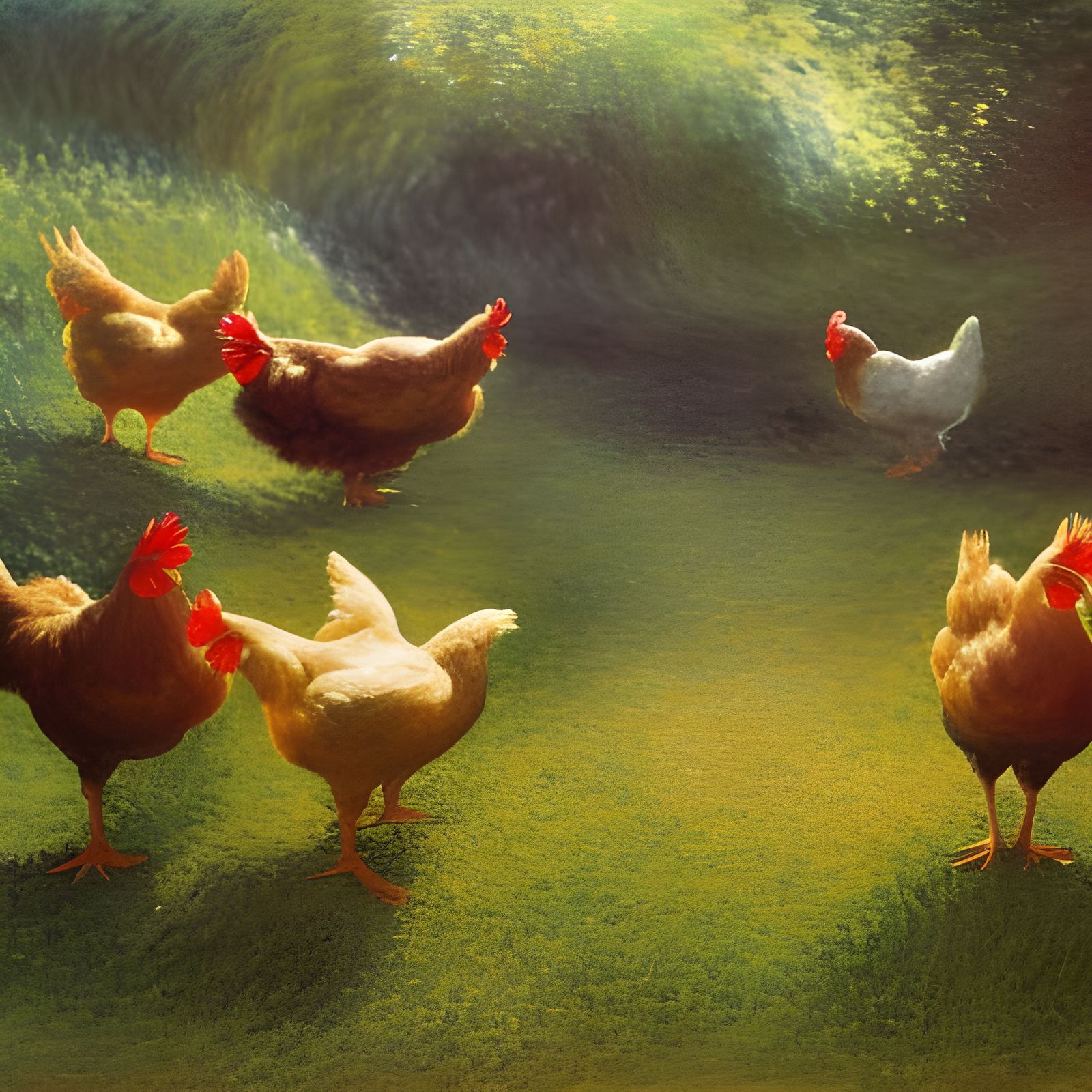 Chickens in Landscape: Detailed Matte Painting