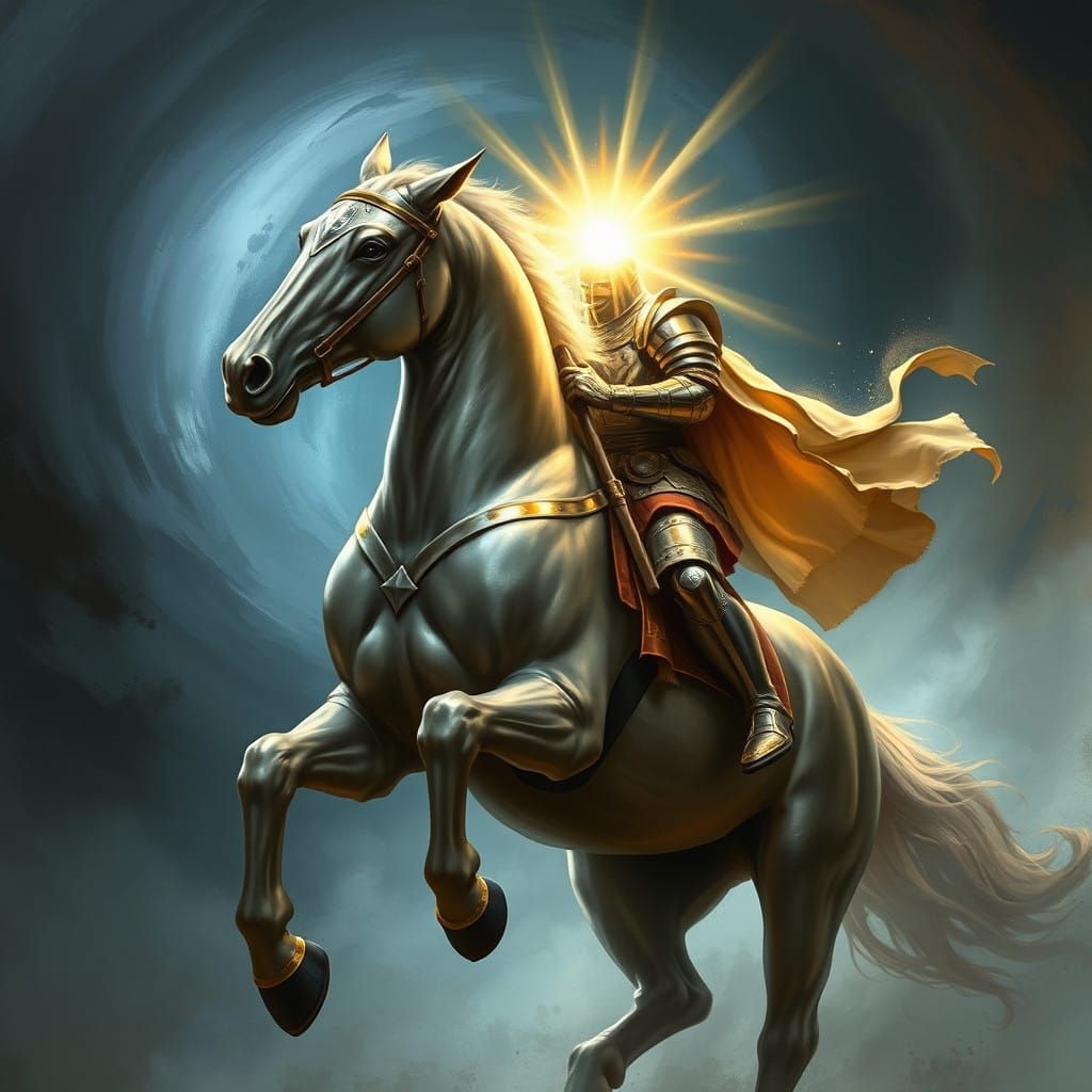 Spiritual Strength Embodied: A Radiant Knight Rides Forth in...