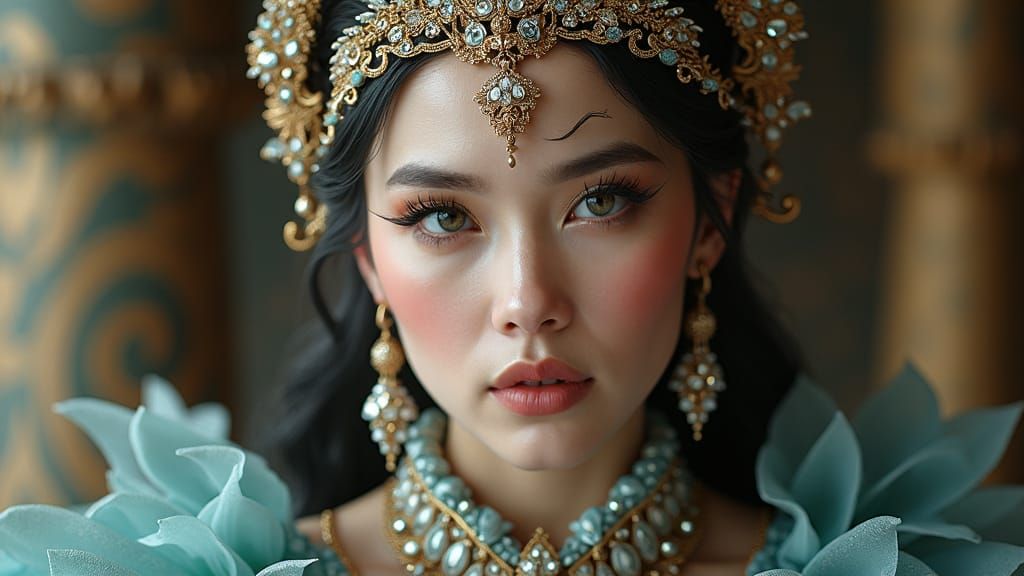 Gemstone Woman in Mystical Realm: Fantasy Art