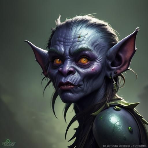 Detailed Goblin Girl Portrait in Splash Art Style