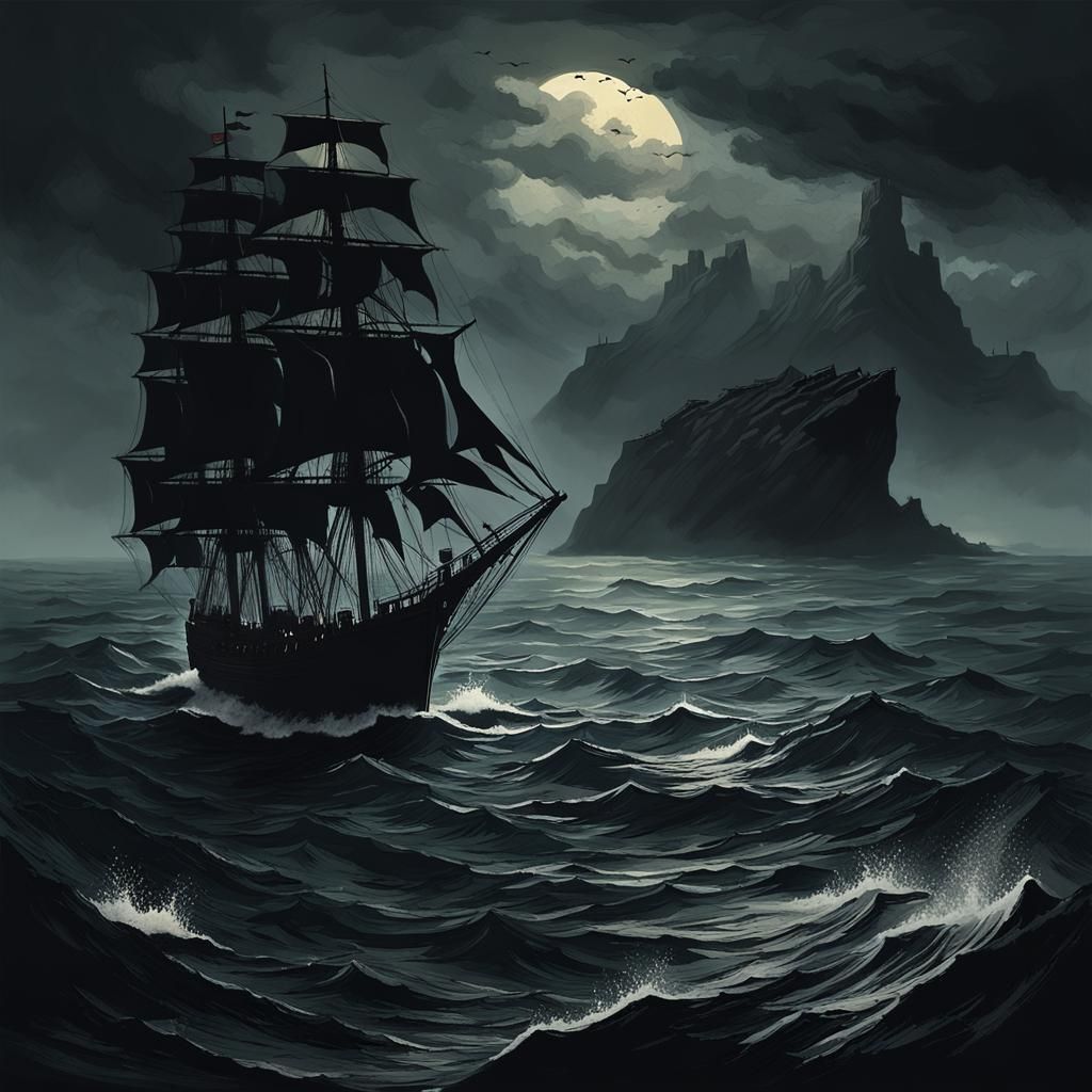 Dark Fleet Sailing to the Horizon: Digital Art