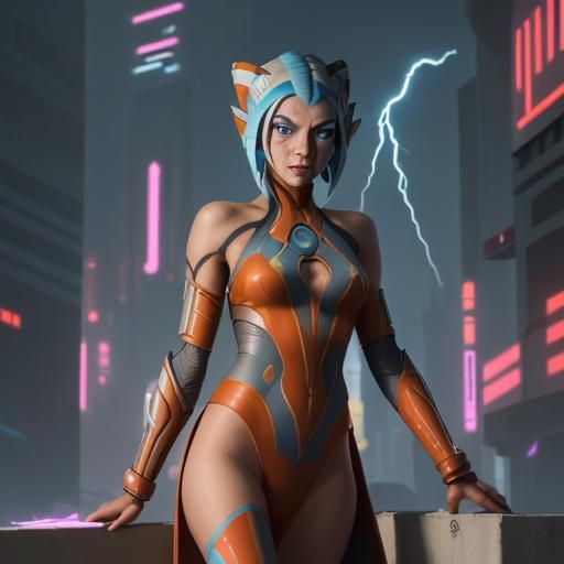 Ahsoka as Avatar with Elements in Cyberpunk Style