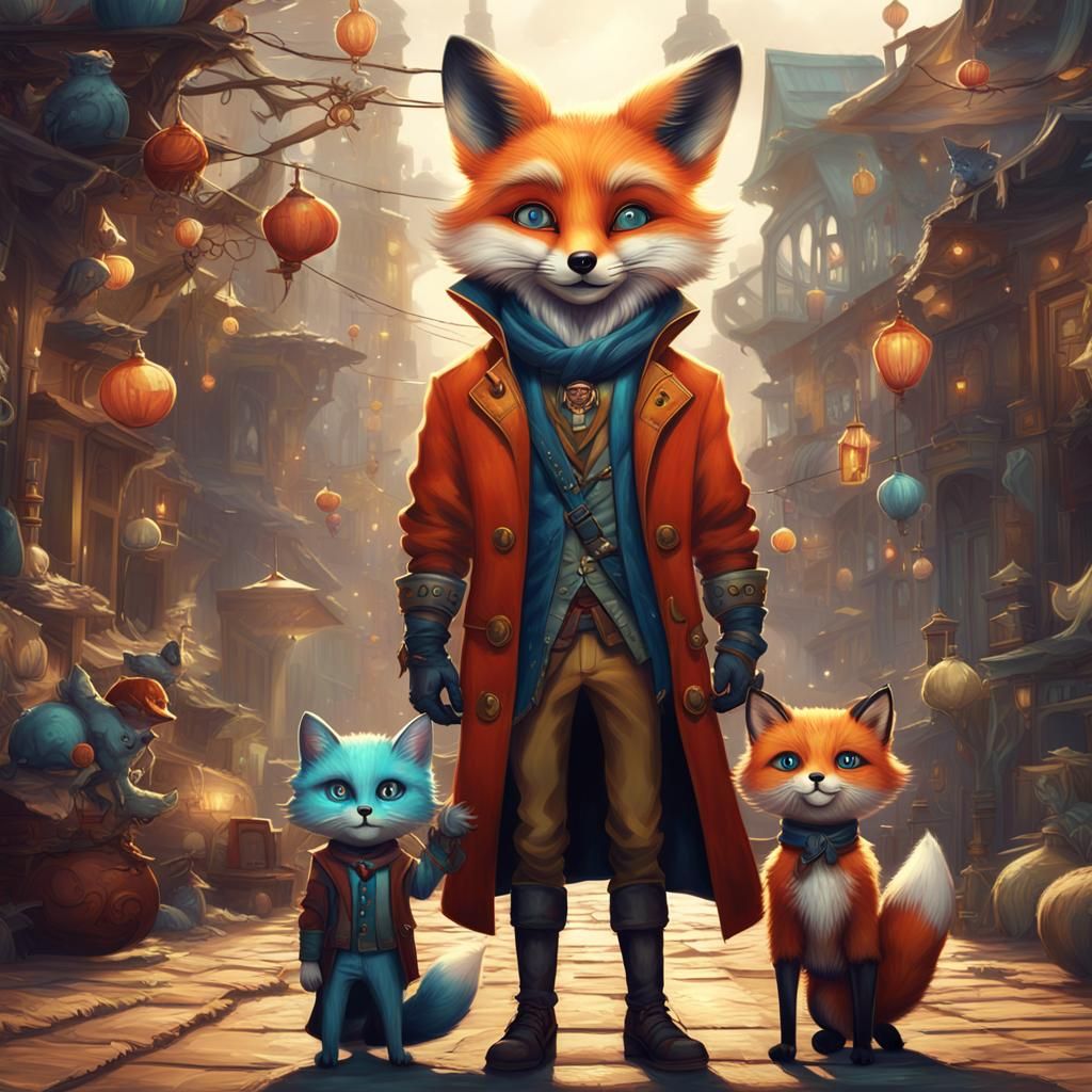 Fantasy Fox and Cat People in Detailed Painting