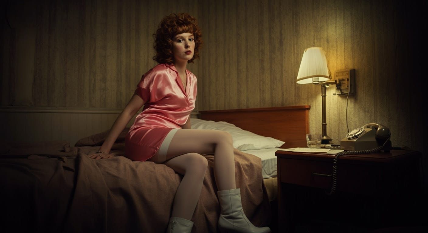 Gritty 1970s Motel Room Ambiance in Photorealistic Style