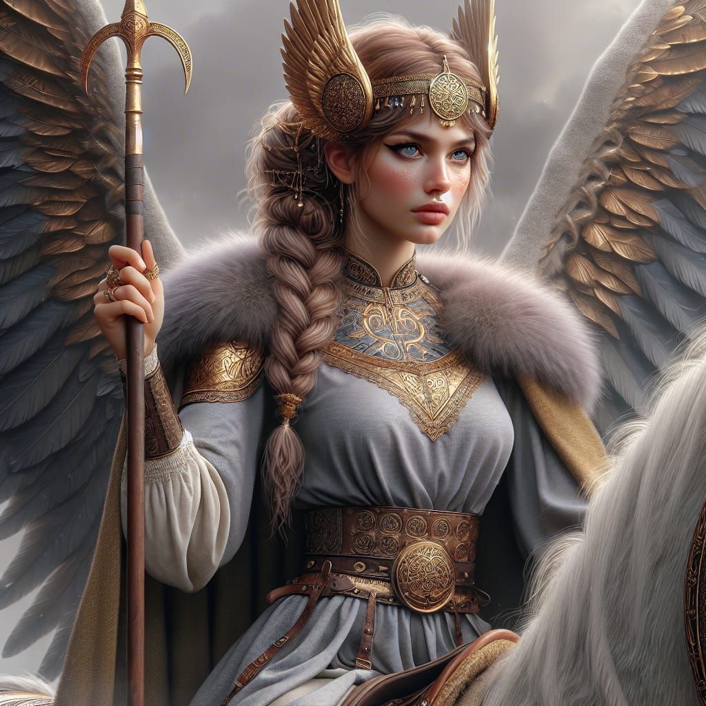 Viking Valkyrie on Winged Horse as Matte Painting
