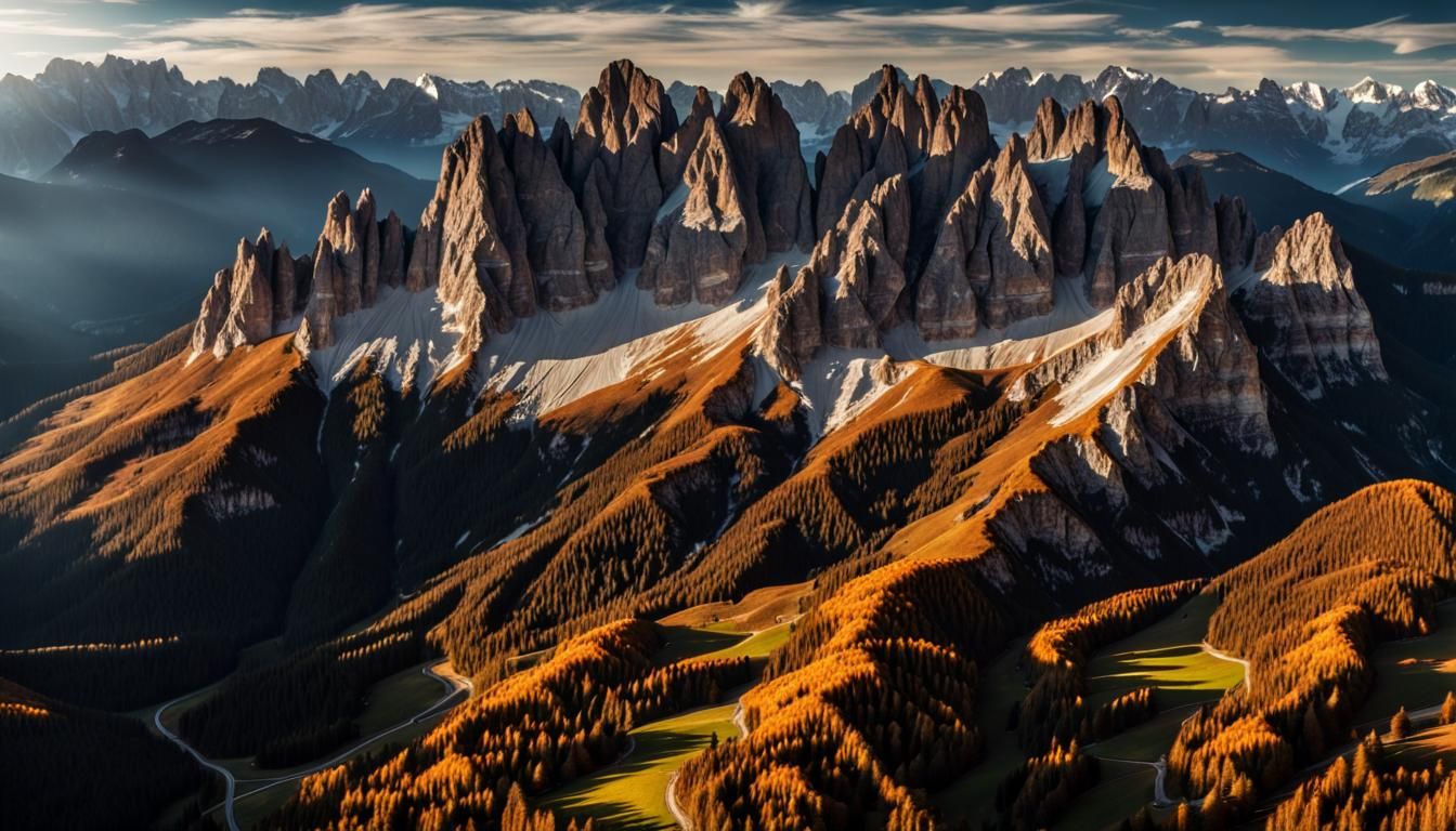 Autumn Landscape in Dolomites on Sunny Day