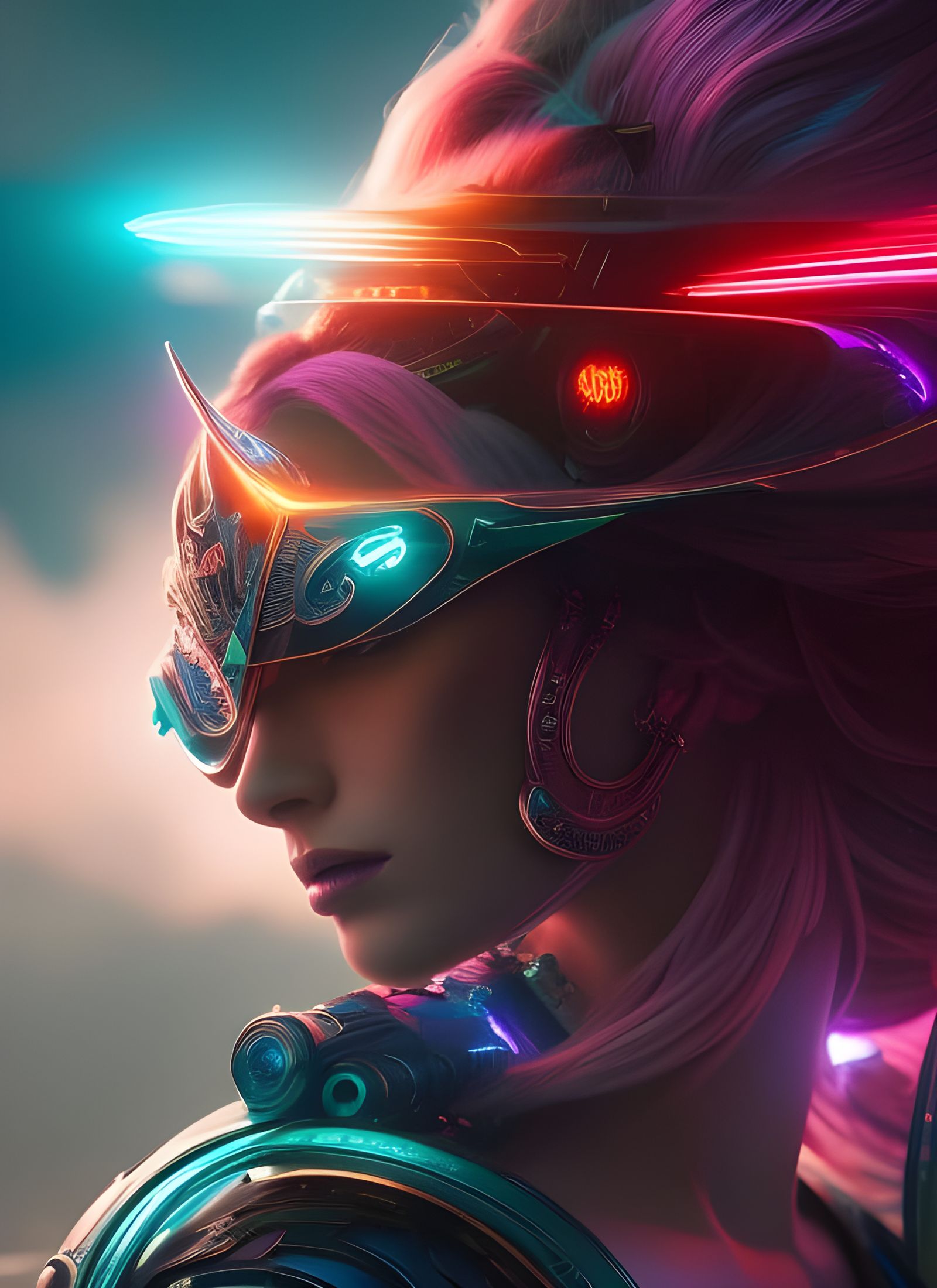 Neon Cyberpunk Goddess: Digital Art Portrait