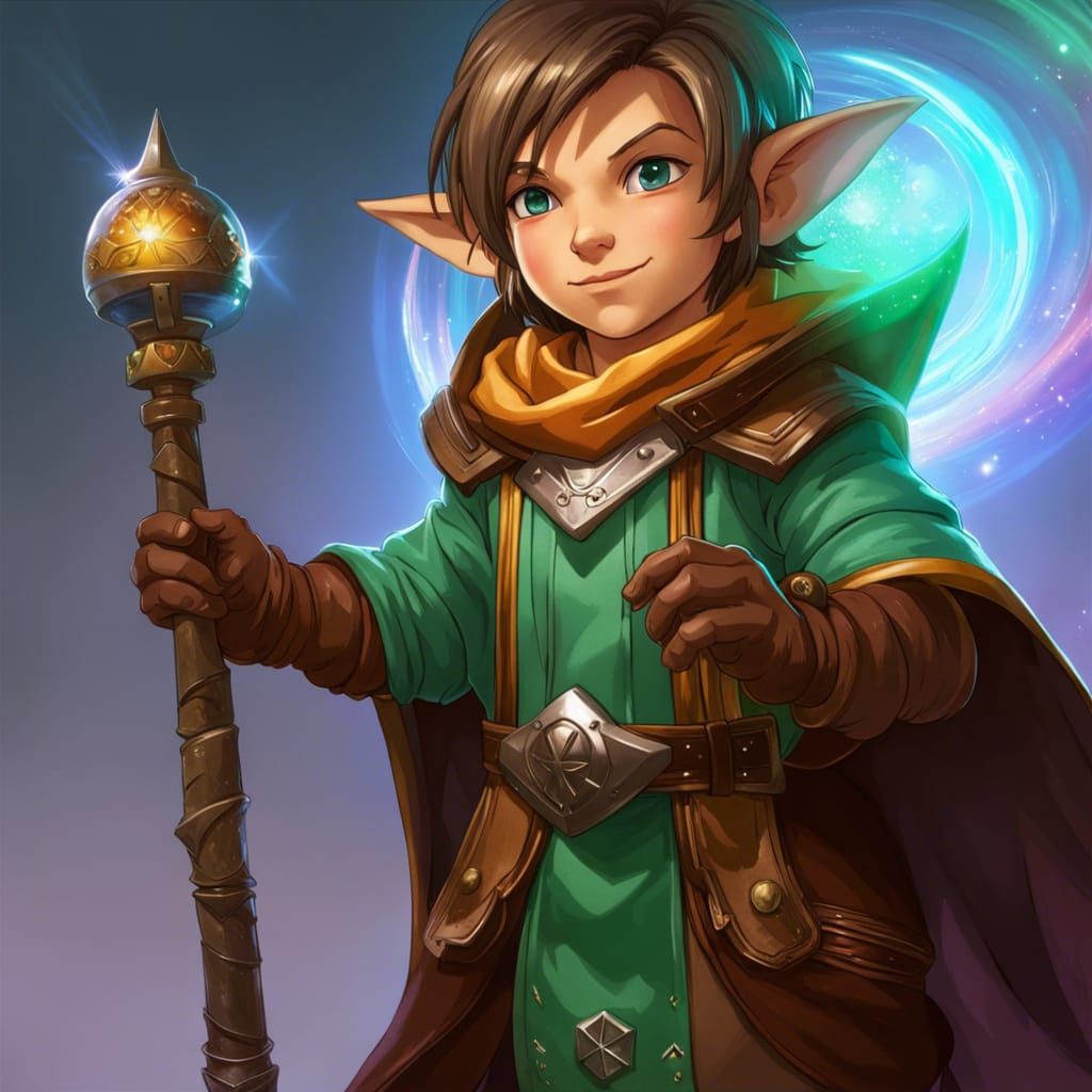 Halfling Wizard Portrait with Magic Sparkles