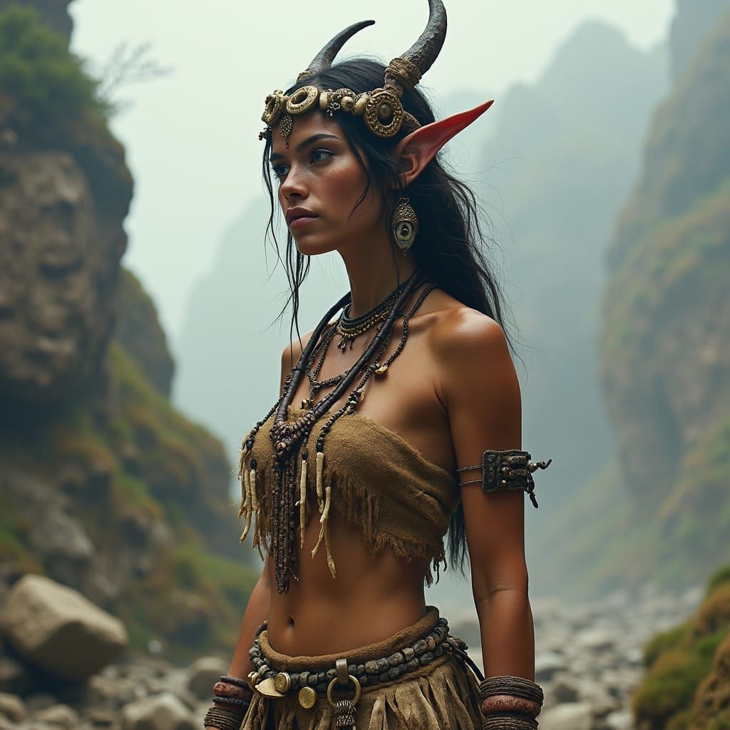 Prehistoric Woman in Rugged Landscape