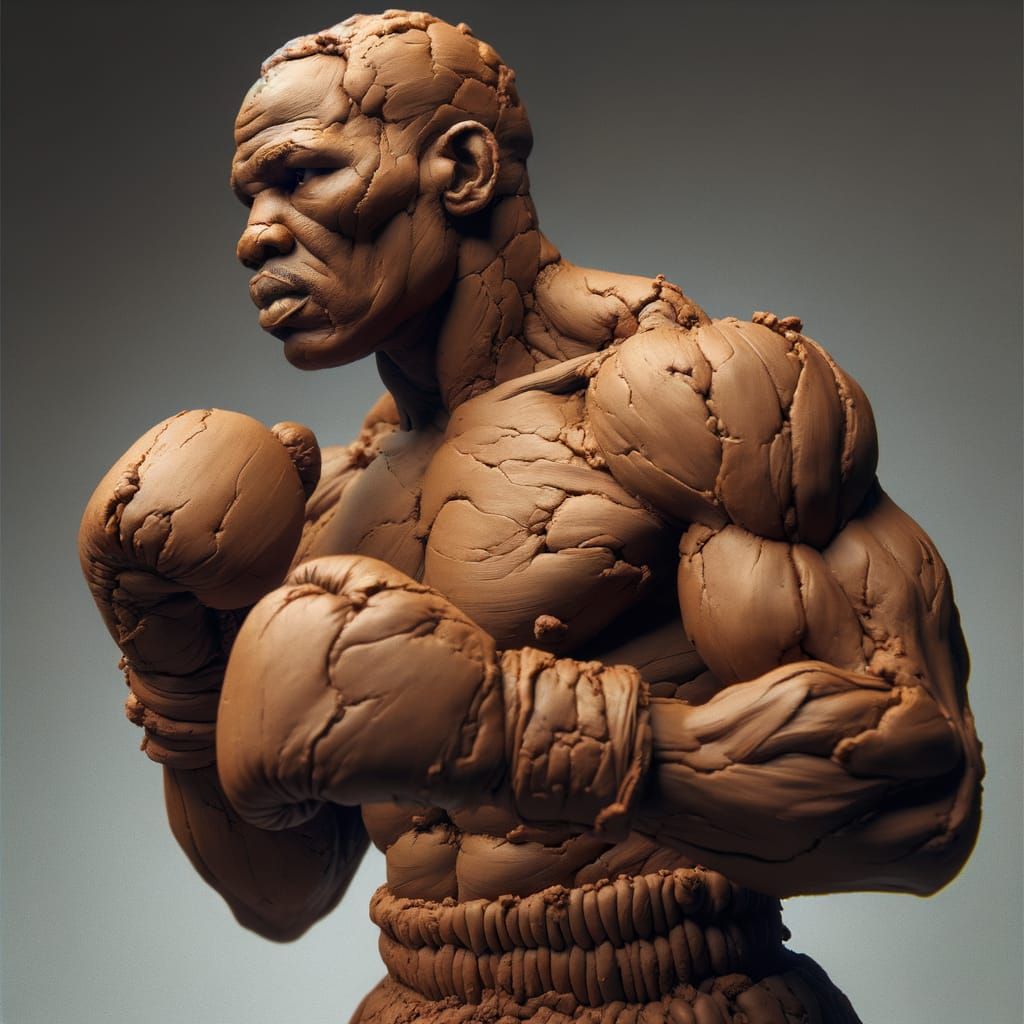 Hyperrealistic Playdough Sculpture of African American Boxer