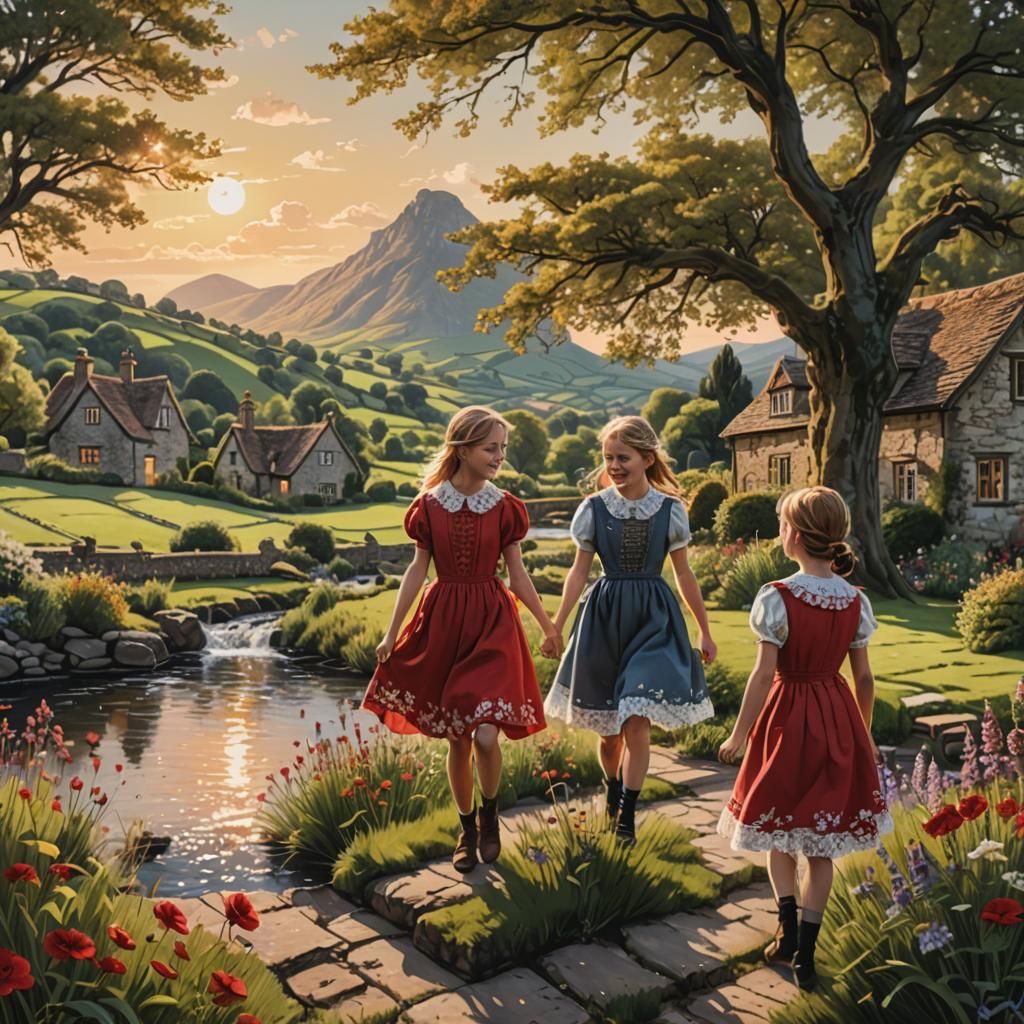 Cotswold Village Children Playing in Evening Light