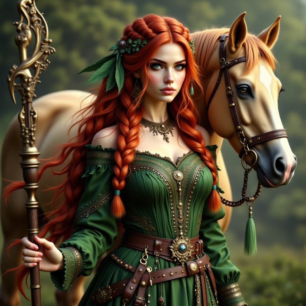 Celtic Warrior Goddess with Clydesdale Horse in Art Nouveau ...