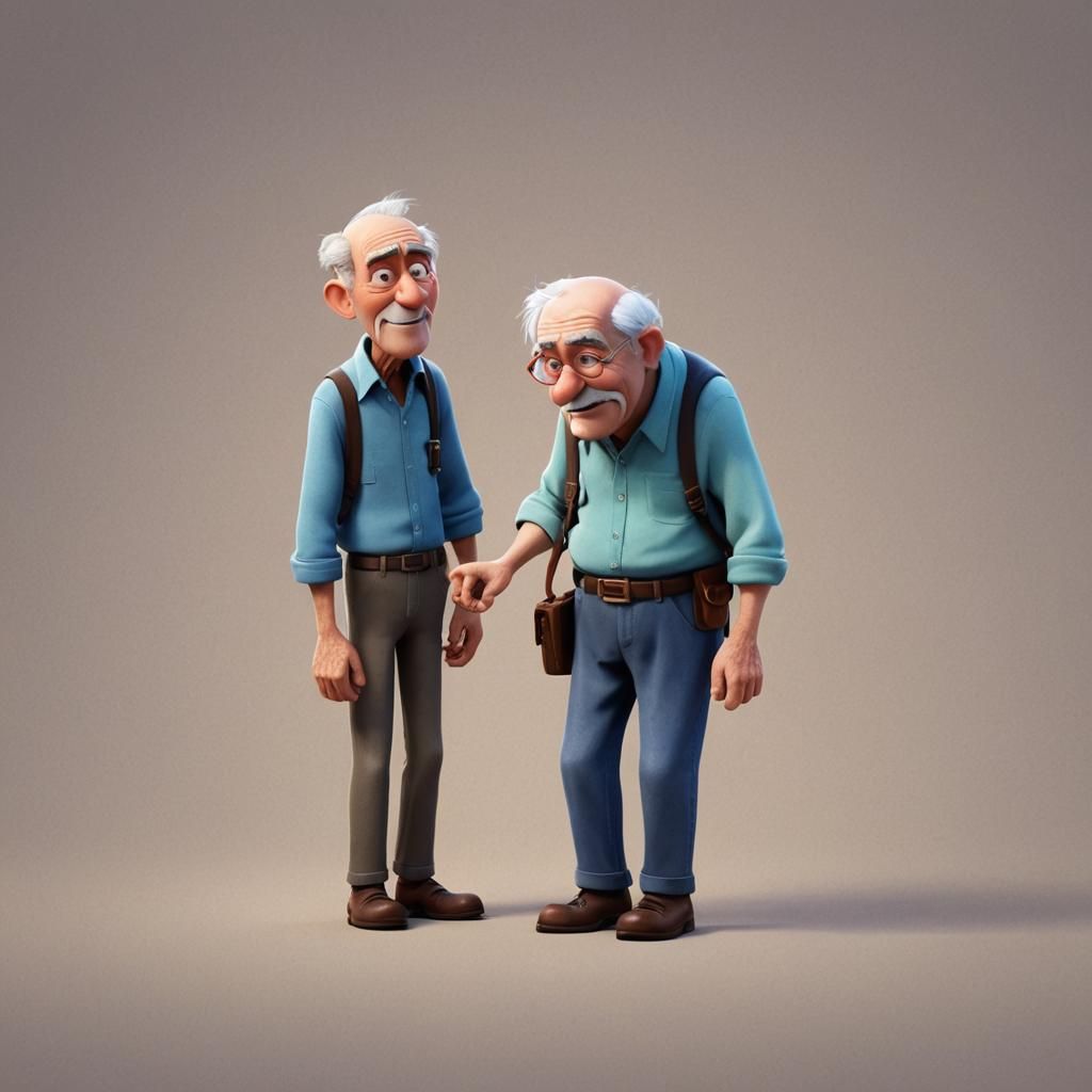 Touching Grandfather Scene in Pixar-style 3D Art