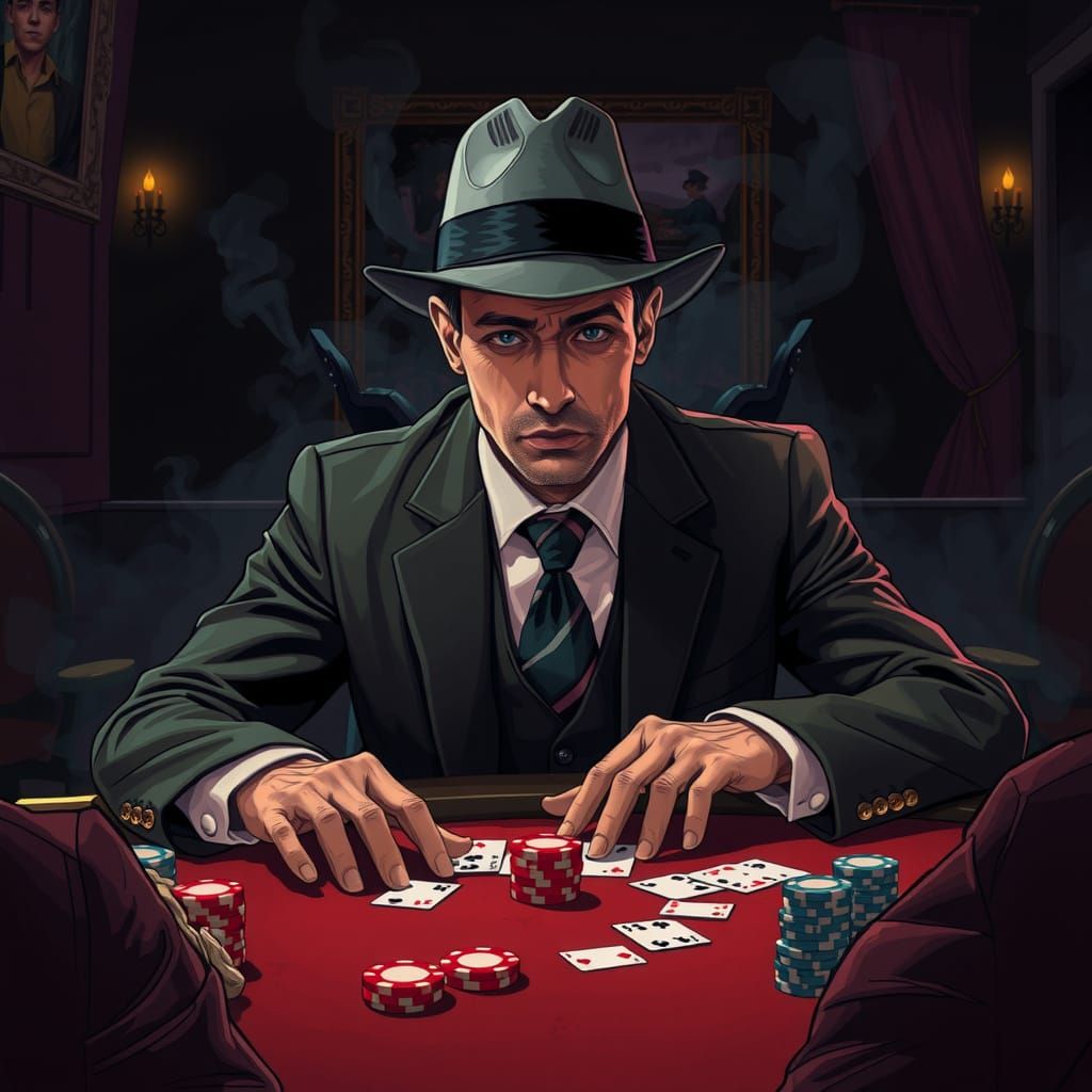 Suited Man at Poker Table in Gritty Realism Style