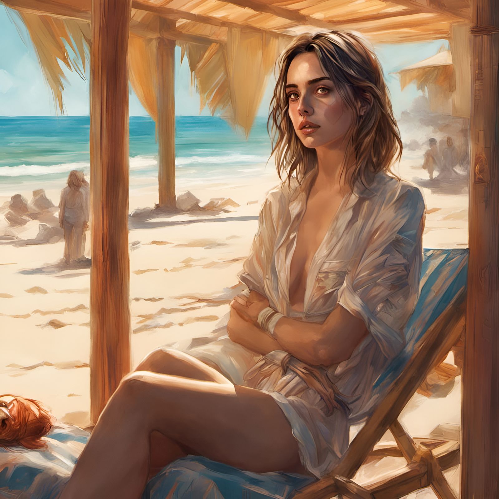 Ana de Armas Relaxing in Cabana, Digital Illustration