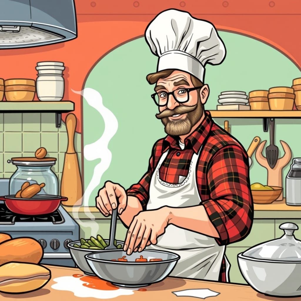 Chef in Plaid: Vibrant Comic Book Art