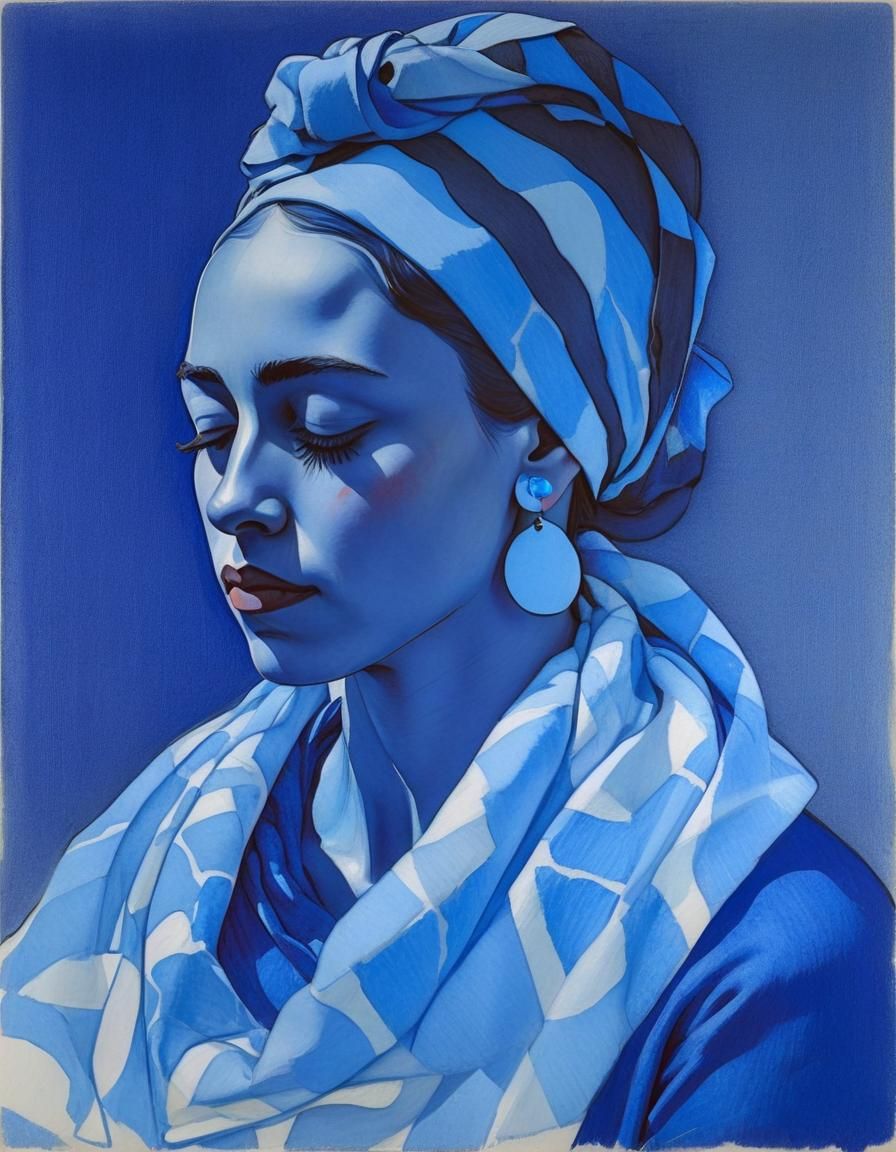 Serene Woman Portrait in Blue Hues