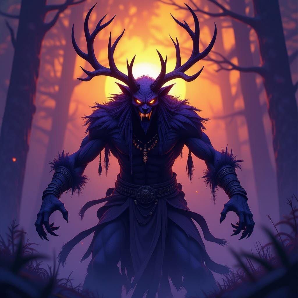 Fearsome Wendigo Hunt in Dark Fantasy Concept Art