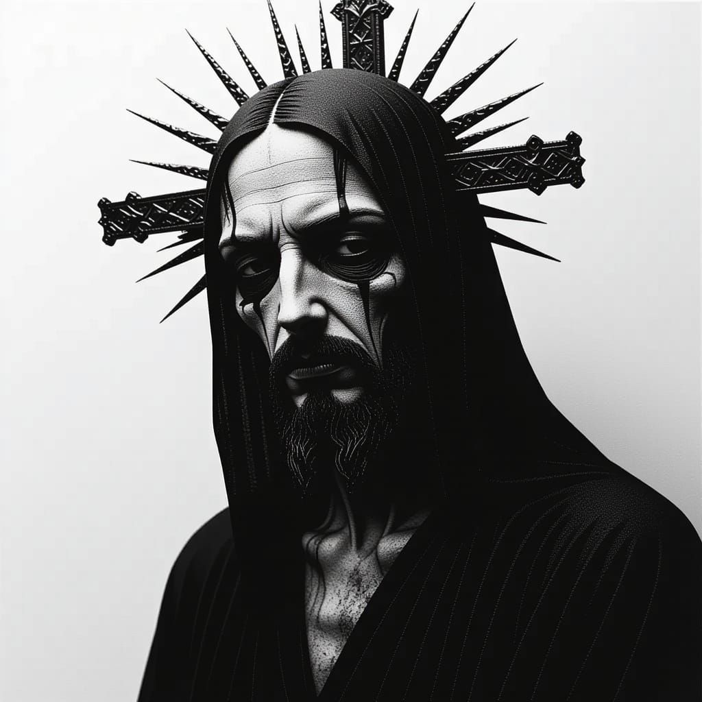 Man in Jesus Pose, Grungy and Eerie Style