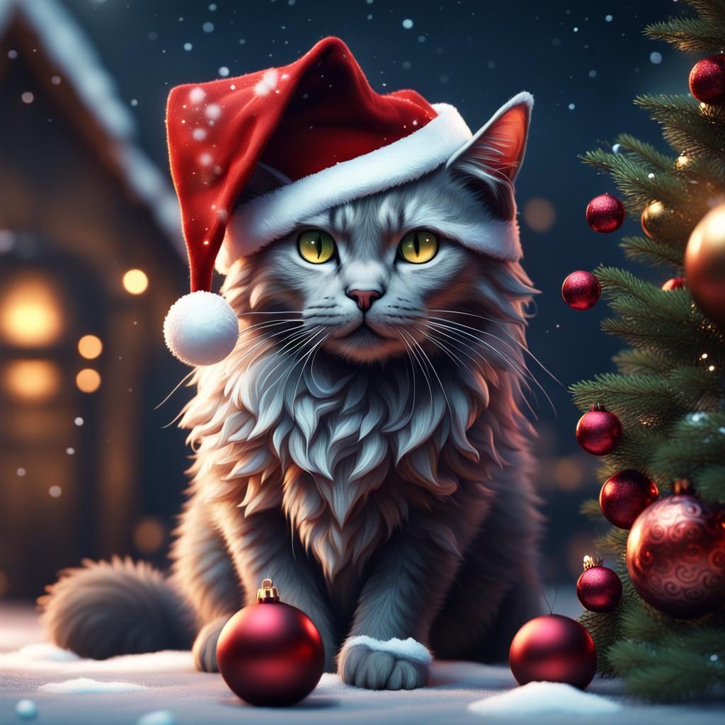 Festive Christmas Cat in Detailed Matte Painting