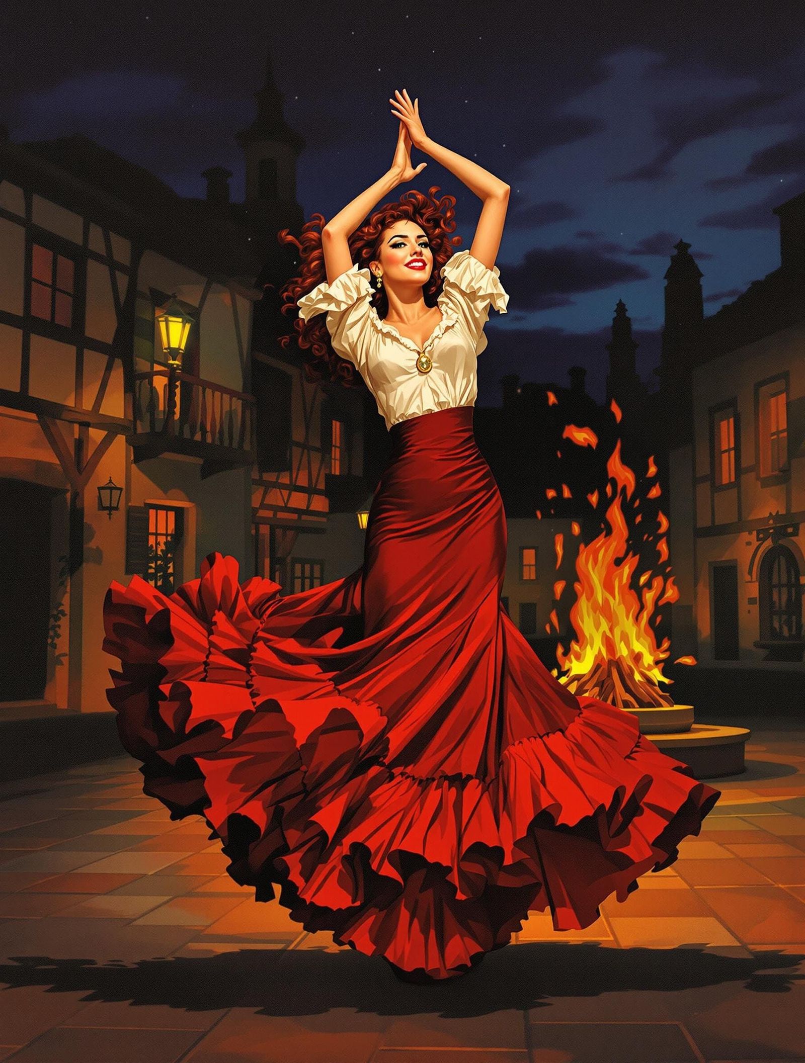 Flamenco Dancer in a Village Square