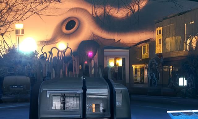 Haunted Street with Lovecraftian Creatures