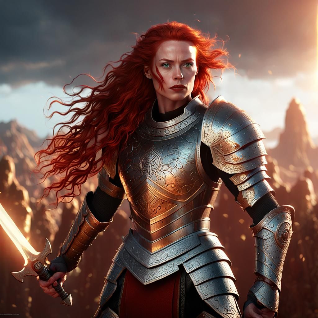 Redhead Warrior in Scale Armor: Fantasy Art