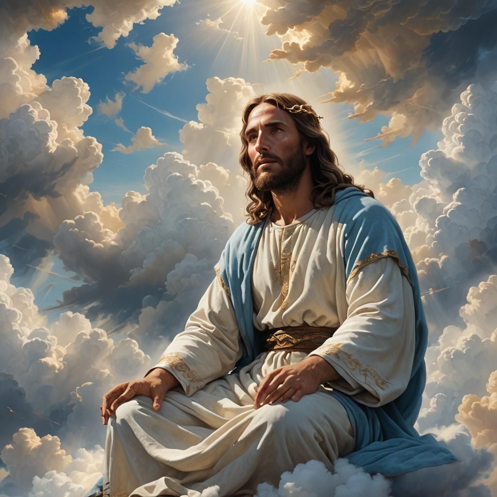 Serene Jesus in Clouds: Hyperrealistic Concept Art