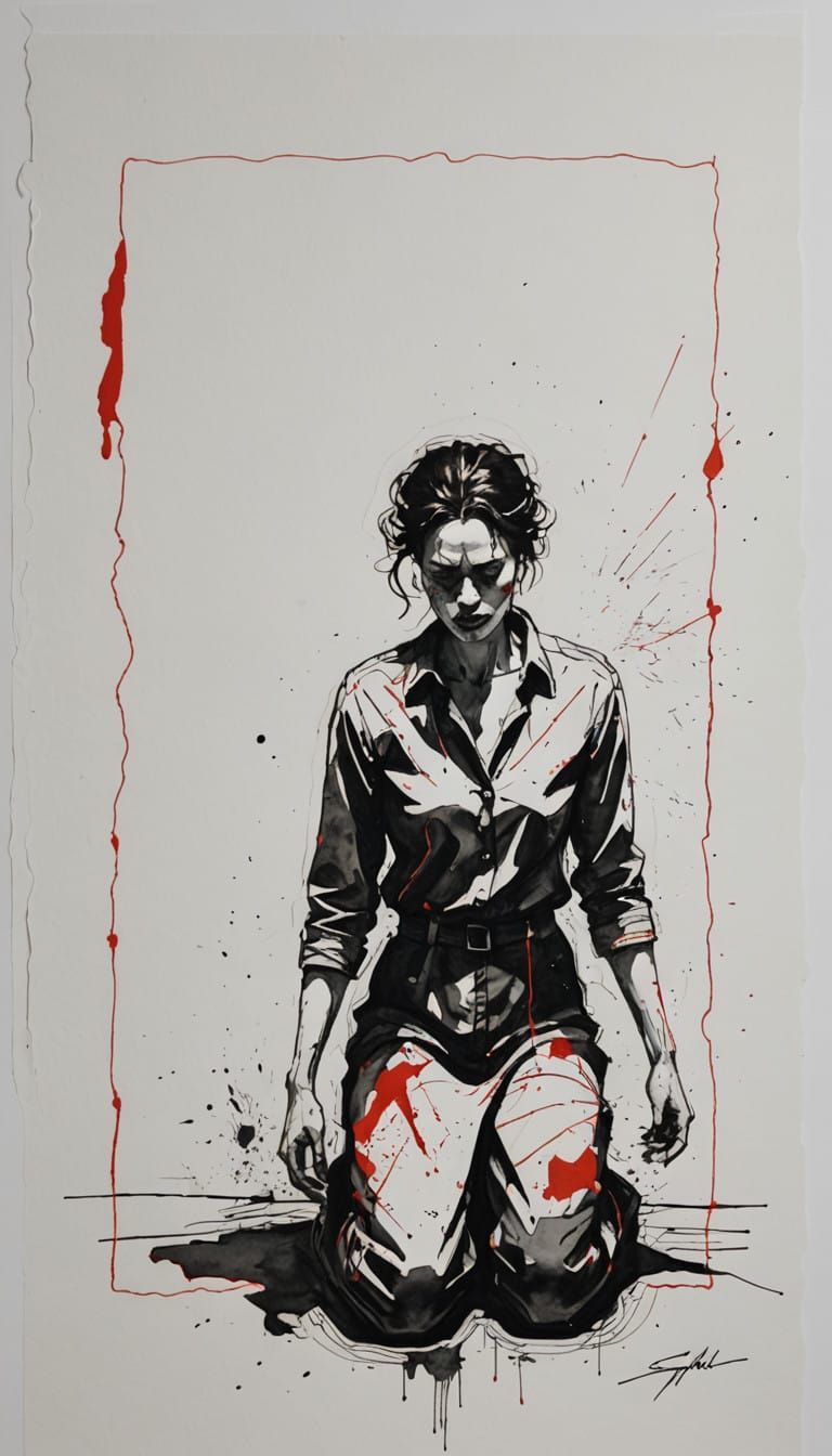 Vulnerable Woman in a Bruised Line Drawing