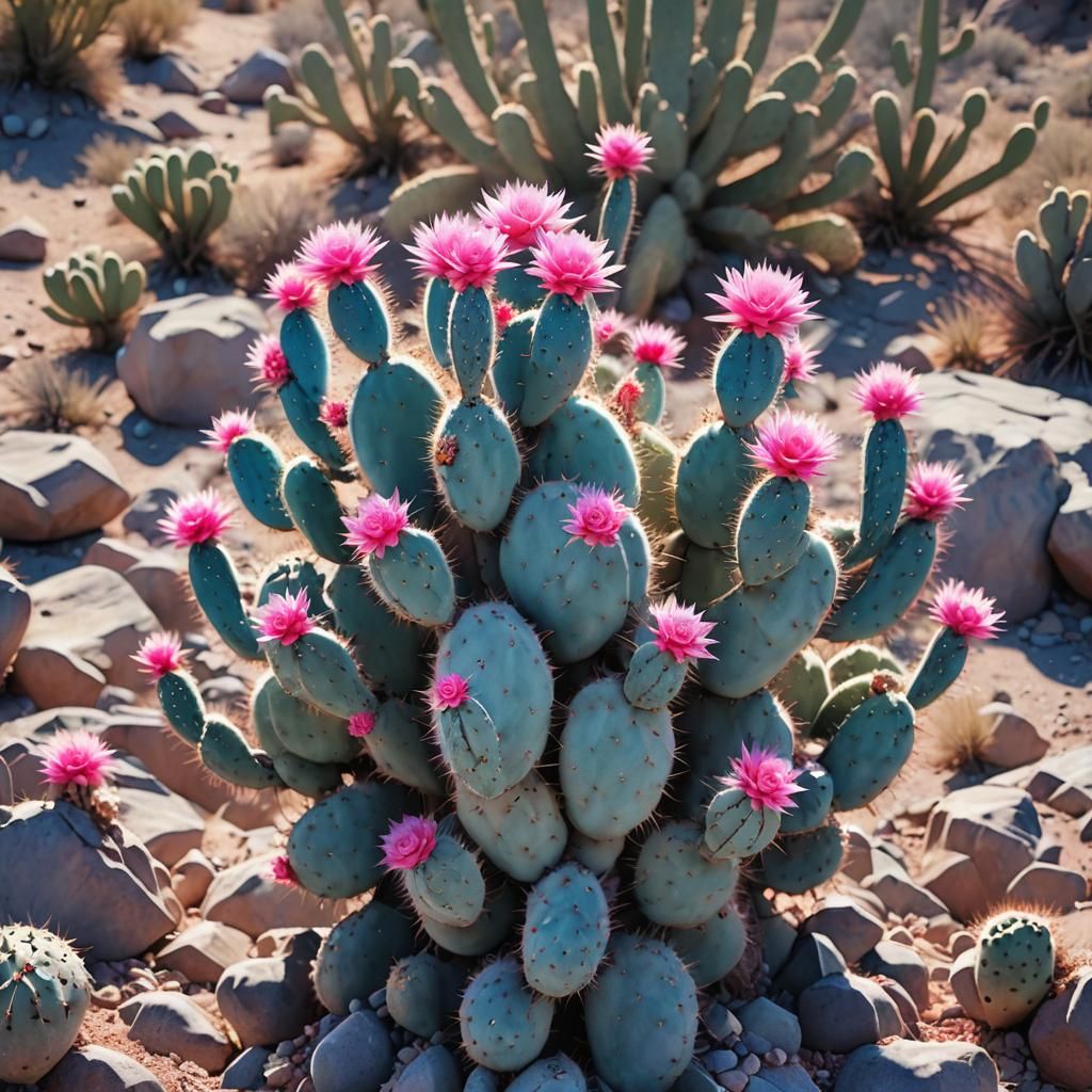 Pink and Blue Cactus Macro in Ultra-Realistic Digital Art