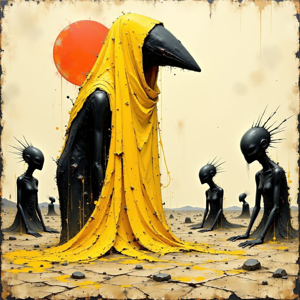 Surreal Entity in Barren Wasteland as Impasto Painting