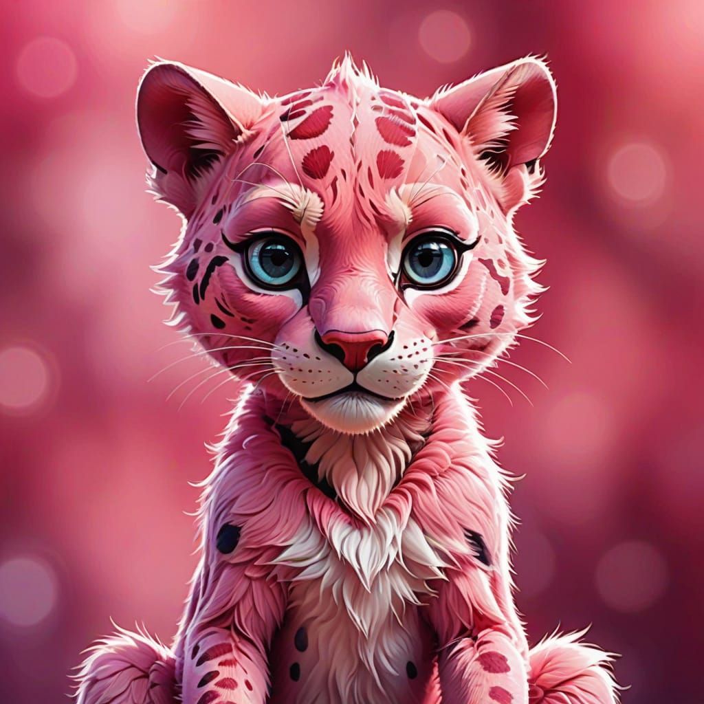 Vibrant Pink Panther in Whimsical Cartoon Style