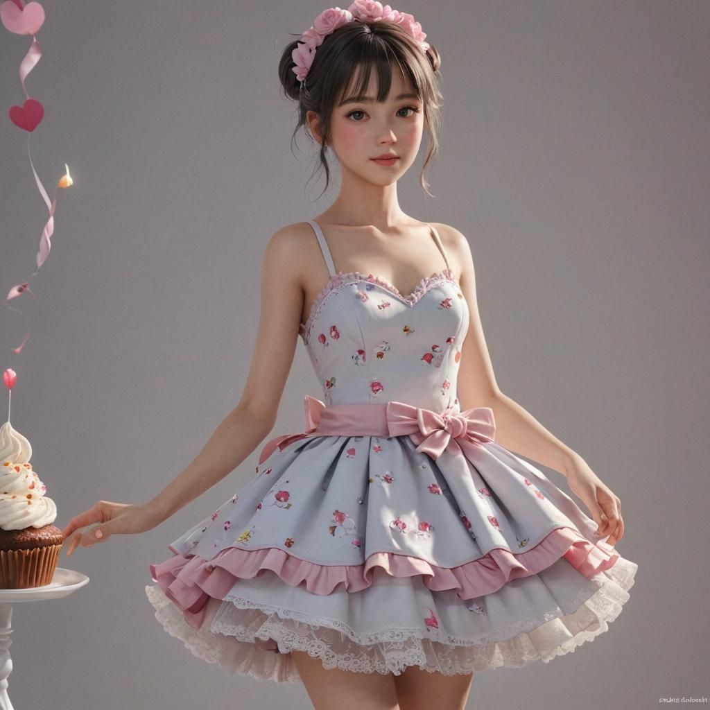 Cupcake Dress in 3D Anime Art Style