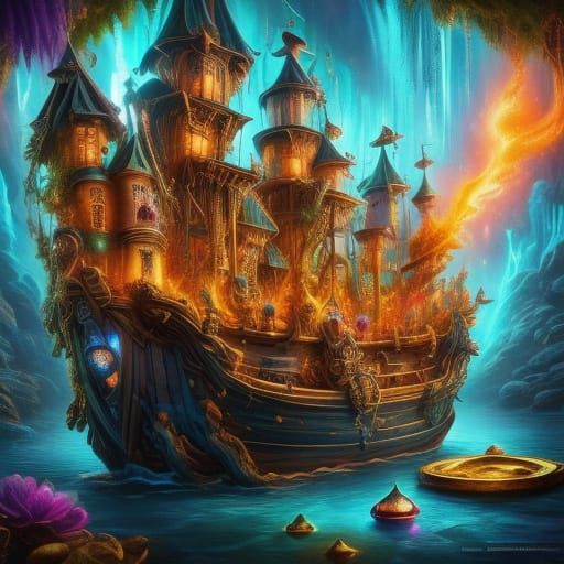 Pirate Treasure Chest Overflowing with Jewels